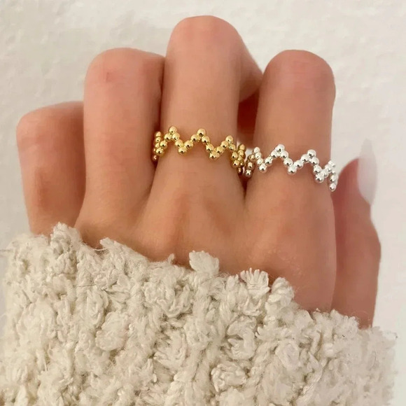 925 Sterling Silver Dainty Minimalist Zig Zag Ring Geometric Thin Stackable Ring - Picture 2 of 5